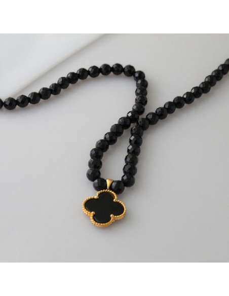 Pavé Black Onyx Clover Necklace