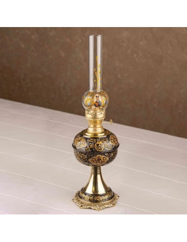 Hand Painted Minakari Lamp, Persian Brass Oil Lamp