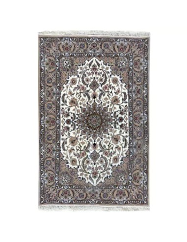 Isfahan 3x5 Grey and White Handmade Silk Rug - Full VIew