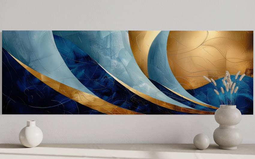 Buy Blue Gold Abstract Wall Painting