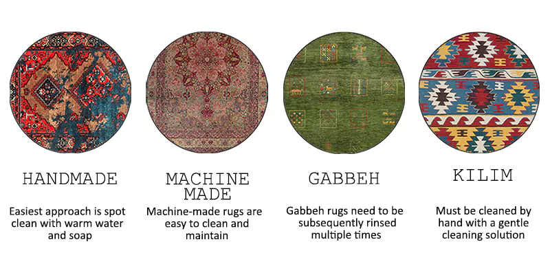 how to clean a handmade, machine made, gabbeh, and kilim rug