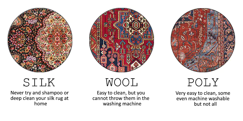 how to clean silk, wool, and polyester rugs