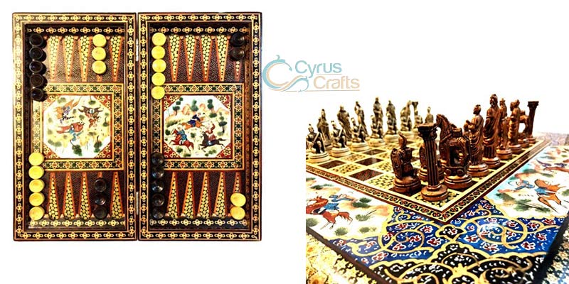 Brass & wood chess Backgammon set